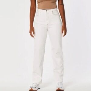 Hollister Curvy Ultra High Rise Dad Jeans - White/Cream w/ Contrast Stitch